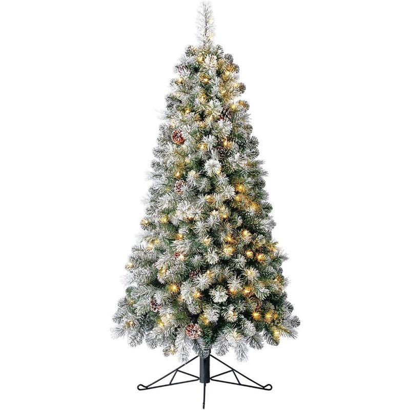 Home Heritage スノーフロック加工 5フィート 人工ハーフクリスマスツリー 100個のホワイトLEDライト付き 松ぼっくり 28 - 6
