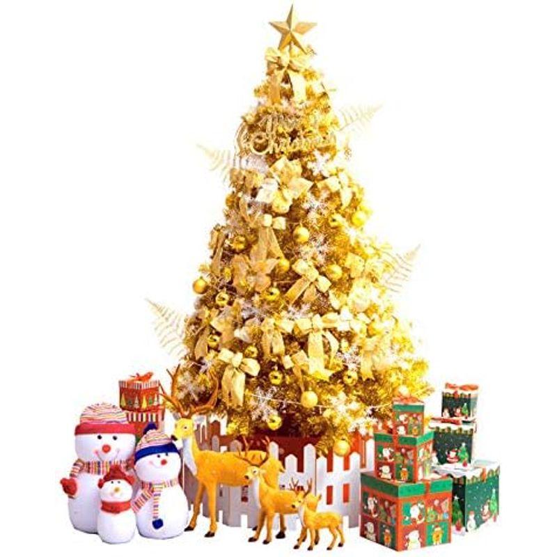 300cm　VeroMan　クリスマスツリー　飾り付き　ゴールド　豪華10点セット　オーナメント　LEDライト