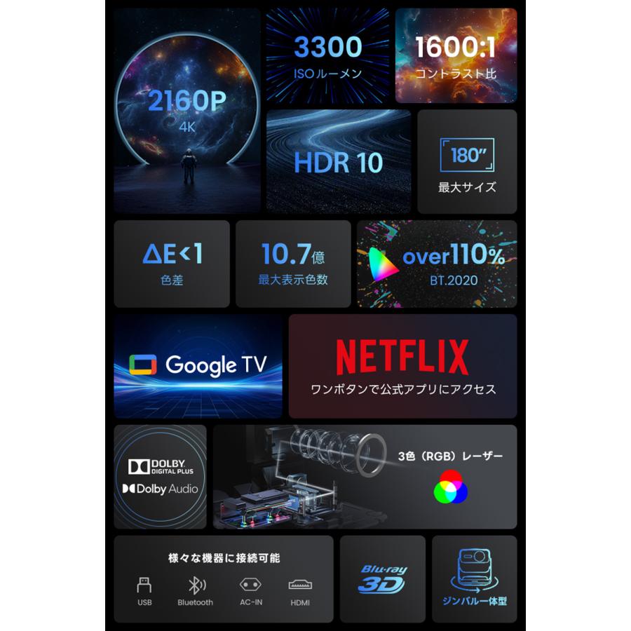 JMGO N1S Ultimate 4K プロジェクター 明るい 高画質 HDR10 3色