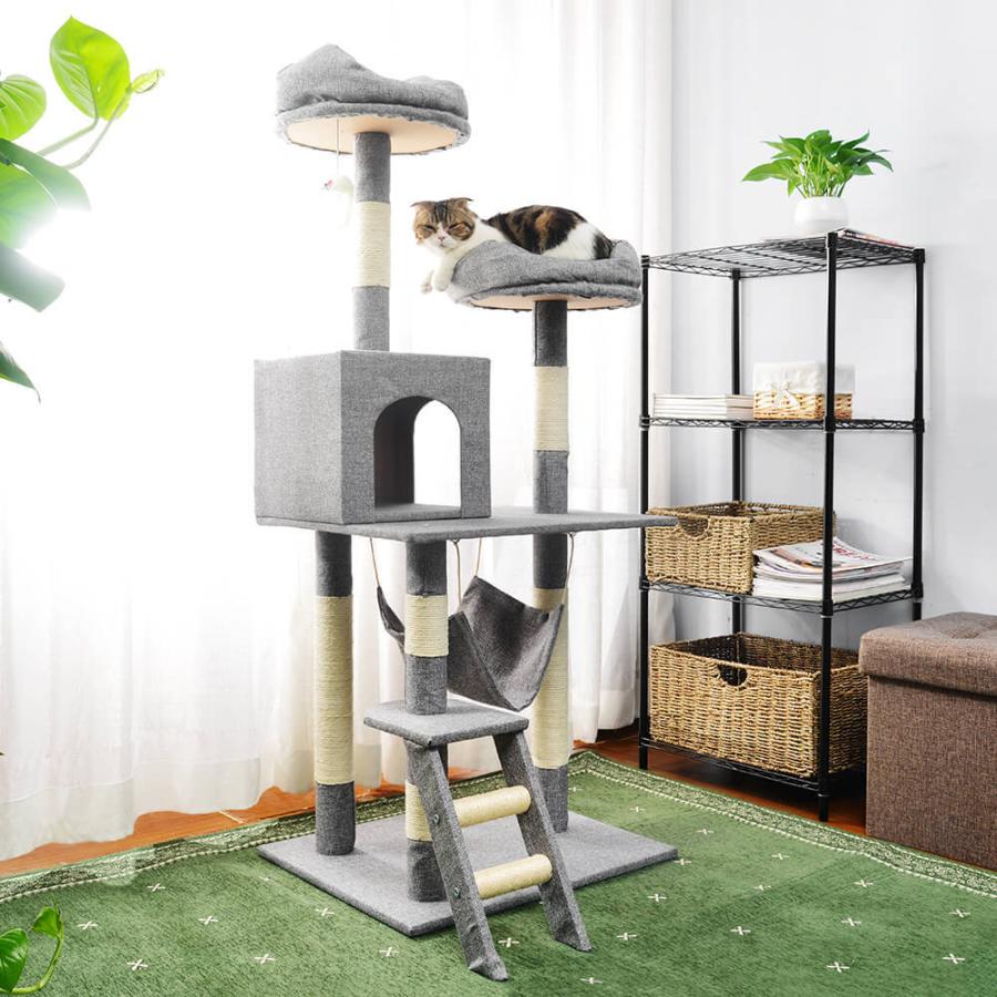 猫タワー キャットタワー 据え置き おしゃれ 木製 省スペース スリム 安定性抜群 麻紐 頑丈 ハンモック付き かわいい 北欧 Sfhha9fkec Colegiocardenalsancha Edu Co