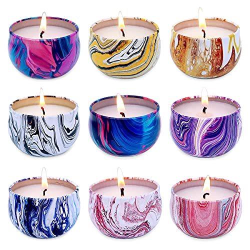 あすつく 小さな香り付きキャンドル 感謝祭キャンドル クリスマス 蓋付き ポータブル缶キャンドル 2 2オンス ソイワックスアロマテラピーキャンドル 9個セット ベースライト Tin Ipb Ac Id