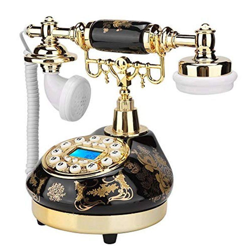 本物 レトロなビンテージ電話、昔ながらのMS-9107セラミックブラックゴールド花柄アンティーク電話家の装飾デスク電話 固定電話機