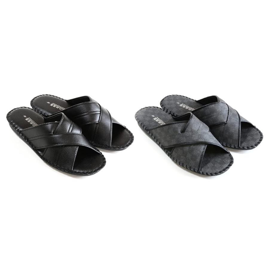 お手入れラクラク 汚れがついても中性洗剤で拭き取り出来ます パンジー メンズ ルームシューズ足を締め付けないクロスバンドデザイン8102 スリッパ父の日紳士用 室内履きpansy