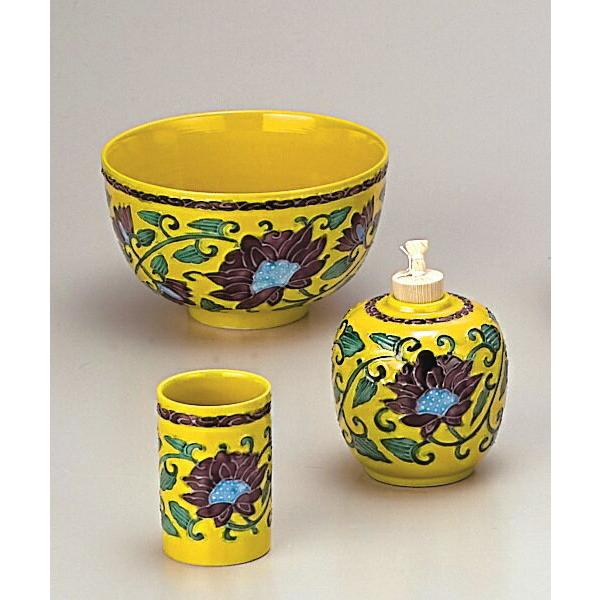 P948 水指 『平安 高野昭阿弥造』『黄交趾』『金彩竹之図』 共箱