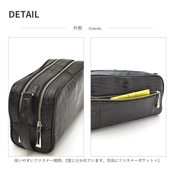 クロコダイル メンズ セカンドバッグ センター取り マット 日本製 JRA 本革 鰐革 ワニ革 リアルレザー メンズ ブラック No.508892の画像