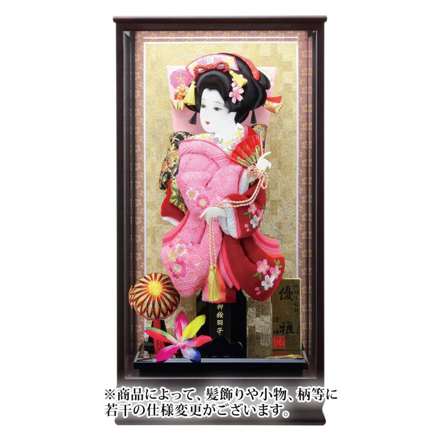 羽子板 ケース飾り 桜小町振袖 道成寺 18号 鉄刀木優雅ケース 戸付 面取ガラス 1111-18-820-1011-18-452