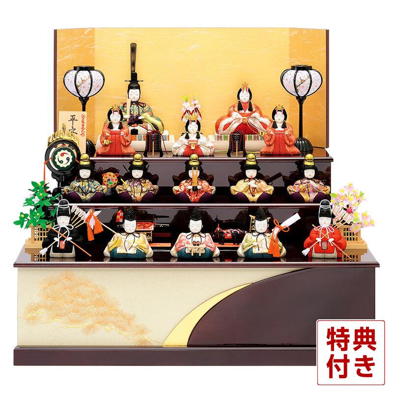 市松人形 男 女 ペア 雛人形 台付 ケース入り お雛様、（木目込み人形