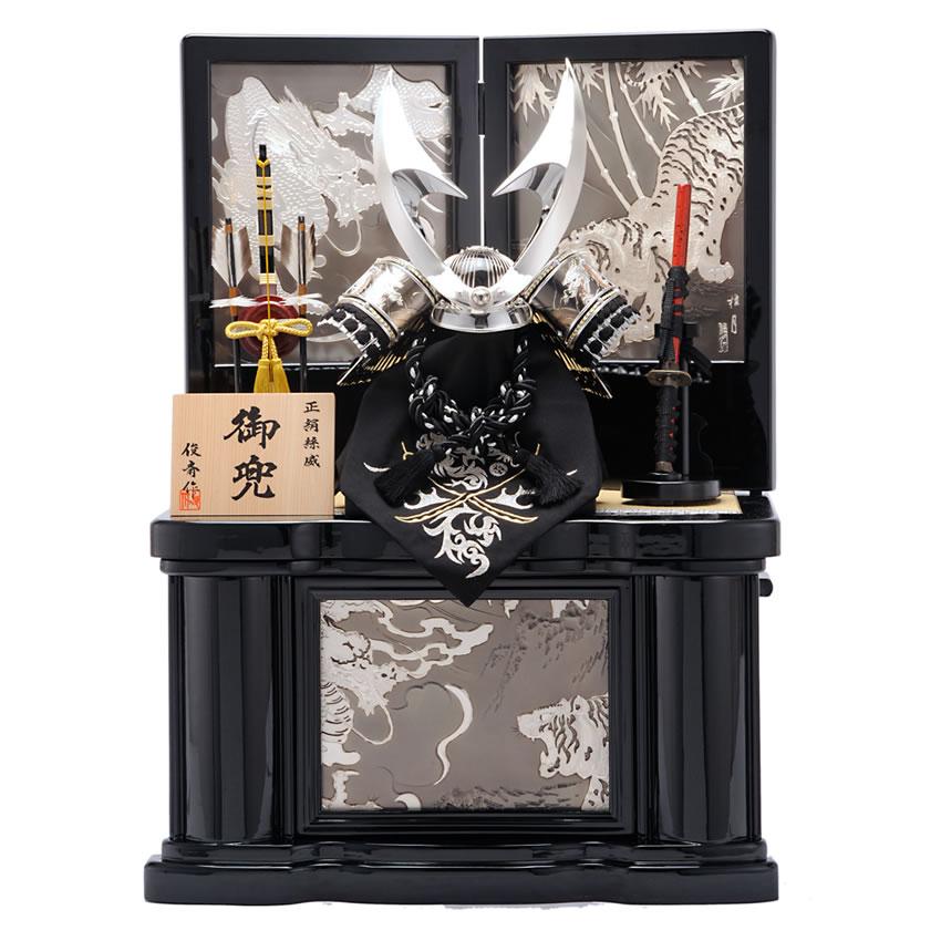 五月人形 兜 着用 収納飾り 俊斎作 隼 シルバー兜 12号 h245-chain