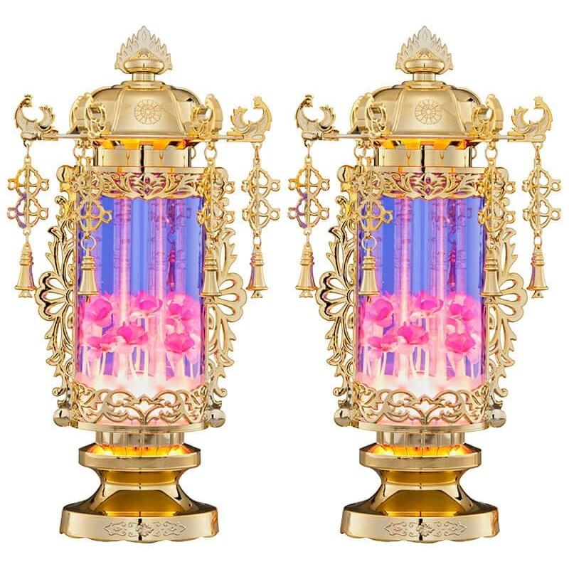 盆提灯 霊前灯 バブル灯 5号 ヨーラク付 パープル 一対入 電気コード式