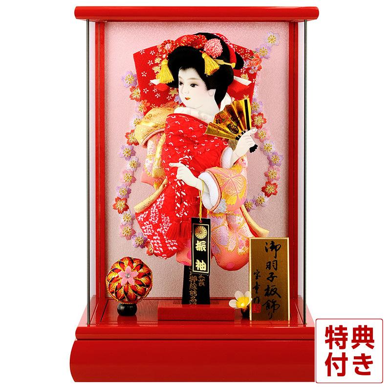宝童作 羽子板 初正月 ケース飾り 薄型パノラマ 9号 赤 h281-mmcp