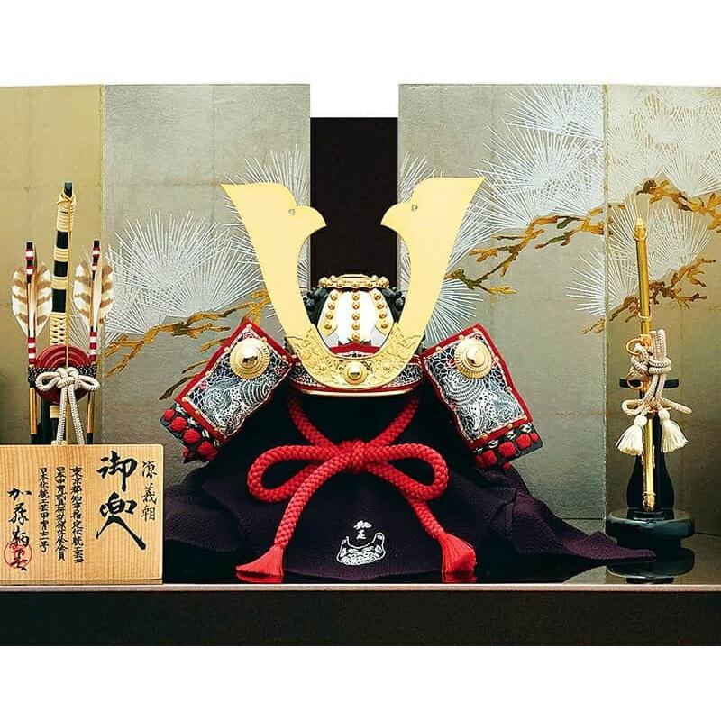 宝童作 【100周年記念祭】五月人形 源義朝公 兜収納飾り 兜飾り 加藤鞆