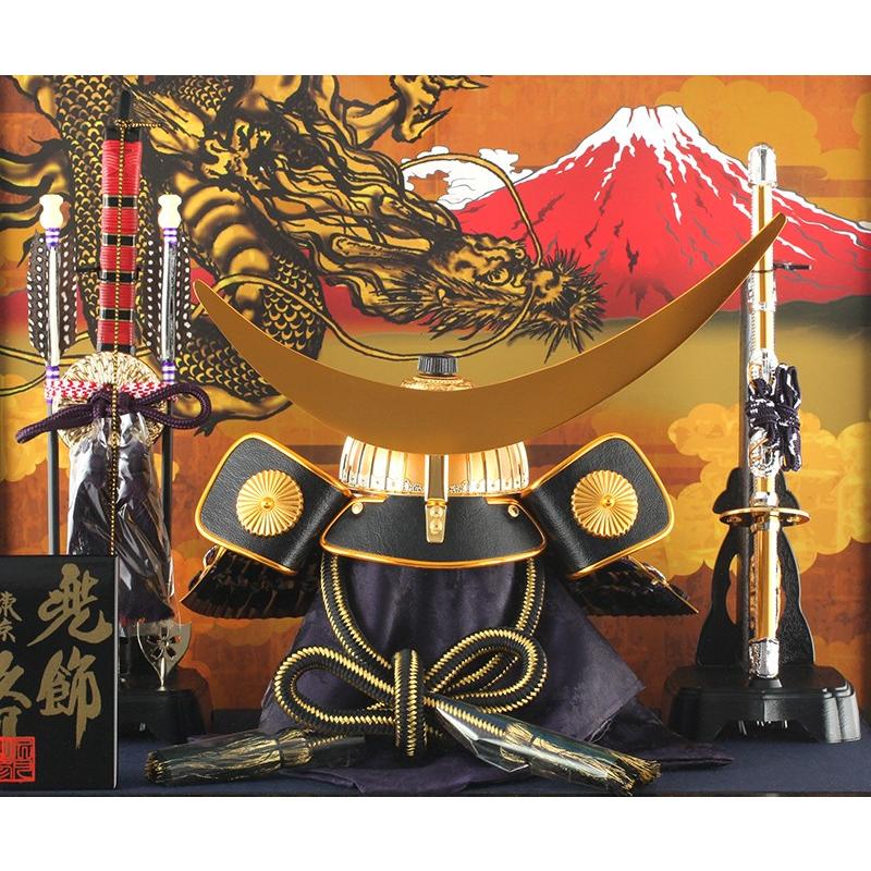 久月 五月人形 伊達政宗 兜ケース飾り 龍に赤富士 家紋入れ h315 久月 五月人形 伊達政宗 兜ケース飾り 龍に赤富士 家紋入れ h315