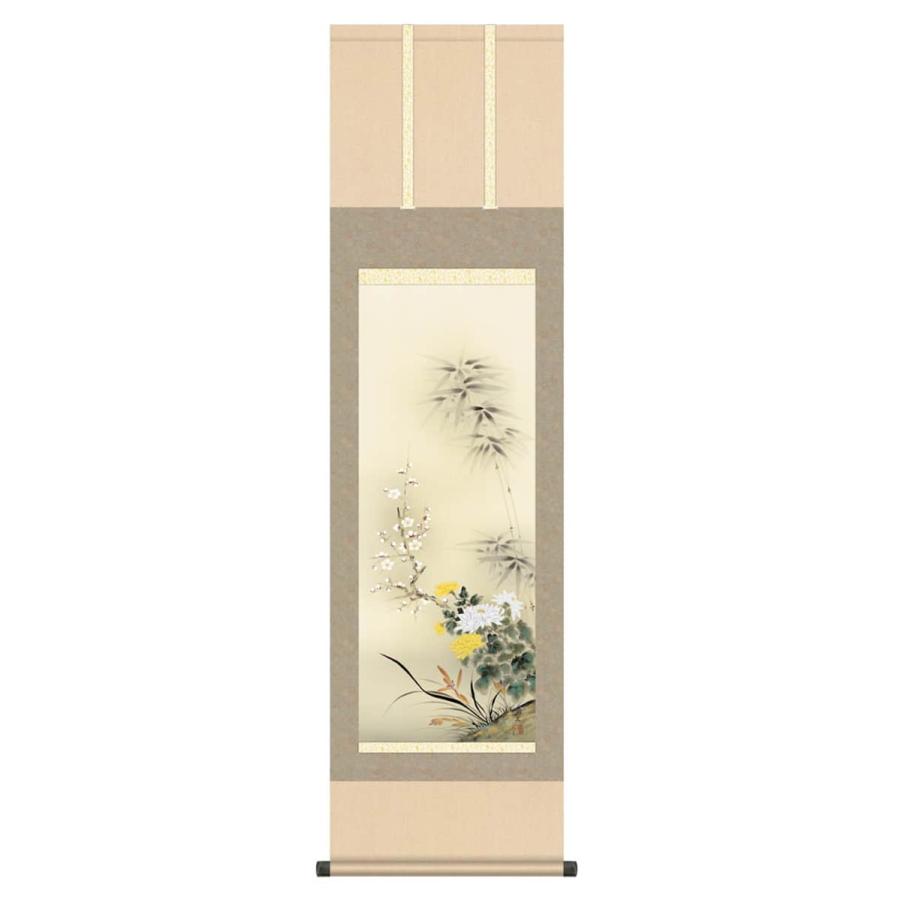 100周年記念祭】掛軸 掛け軸 花鳥画 年中飾り 四君子 洛彩緞子本表装