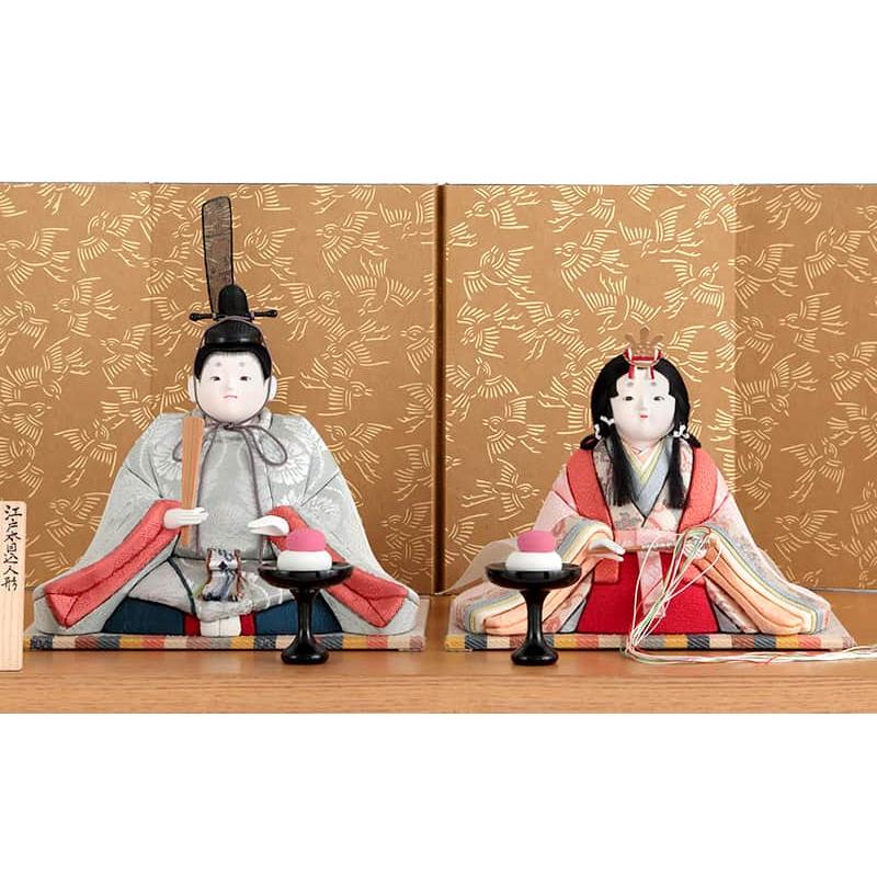 【100周年記念祭】雛人形 コンパクト 幸一光 ひな人形 木目込人形飾り 平飾り 親王飾り 小雪 目入頭 正絹 屏風E アクリル足付飾台 h083-koi-432e_2