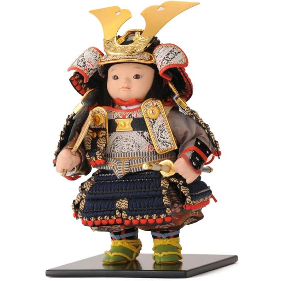【100周年記念祭】五月人形 コンパクト 幸一光 松崎人形 子供大将飾り 平飾り 翔 しょう 黒小札 紺糸威 黒艶消塗台 鯉幟付 YaekoProject h085-koi-580aの画像