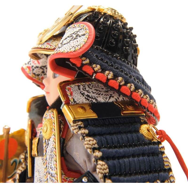 【100周年記念祭】五月人形 コンパクト 幸一光 松崎人形 子供大将飾り 平飾り 翔 しょう 黒小札 紺糸威 黒艶消塗台 鯉幟付 YaekoProject h085-koi-580aの画像