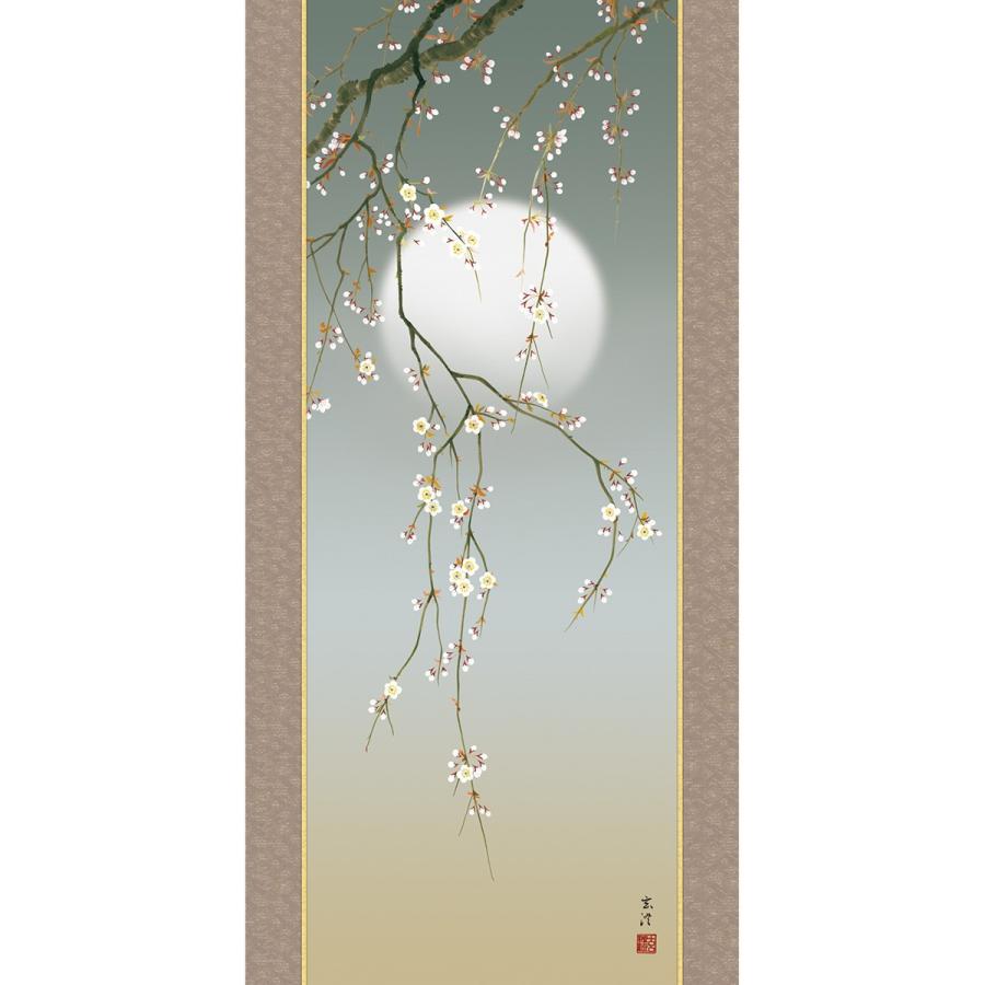 掛け軸 花鳥画 季節飾り 春掛け 夜桜 洛彩緞子本表装 最高級筋廻仕様 尺五 清水玄澄 洛友会 【衆】 桐箱 h31-snk-kz2a2-083