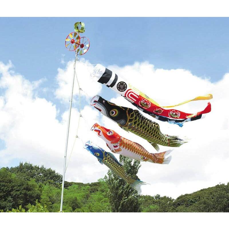 こいのぼり ワタナベ 鯉のぼり 庭園用 3m 砂袋スタンド 江戸 瑞祥吹流 ポリエステル 家紋・名前入れ可 wtk-tsenz30_1