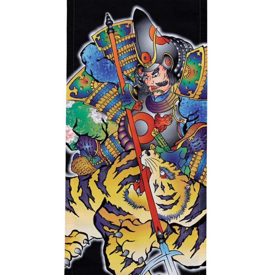 古布 木綿 幟旗(11) 加藤清正 虎退治 のぼり旗 虎 リメイク素材 武者絵のぼり ワタナベ 武者幟 室内用 1m プチ座敷武者 加藤清正虎退治