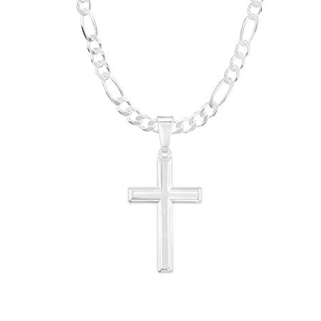 見事な スターリングシルバー十字架クロスペンダントイタリアMadeボックスチェーンネックレス – 長さの選択 ネックレス、ペンダント