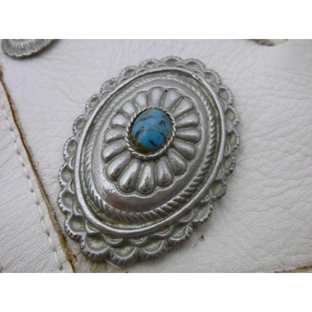 シルバーコンチョ付きリメイクホワイトレザーフリンジベルトポーチ