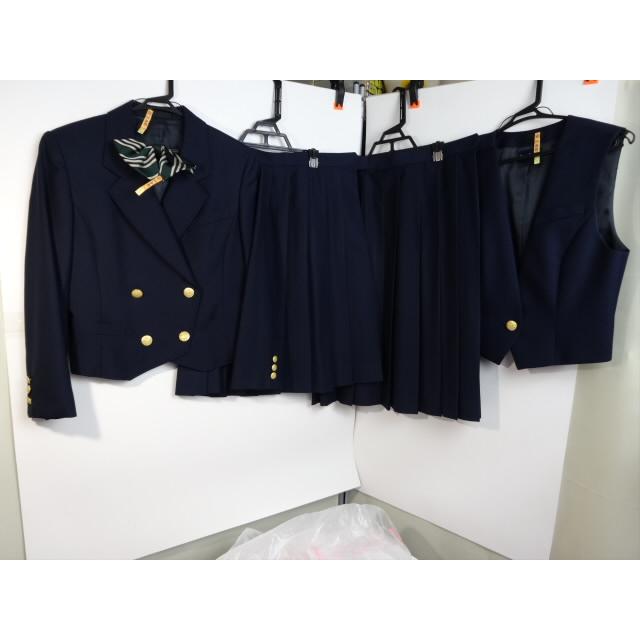 青森県立青森商業高等学校 女子制服5点セット(上着155A、スカート(不明・実寸W64)、スカート(72×59)、リボン、ベスト155A) 中古 業者クリーニング済み | 