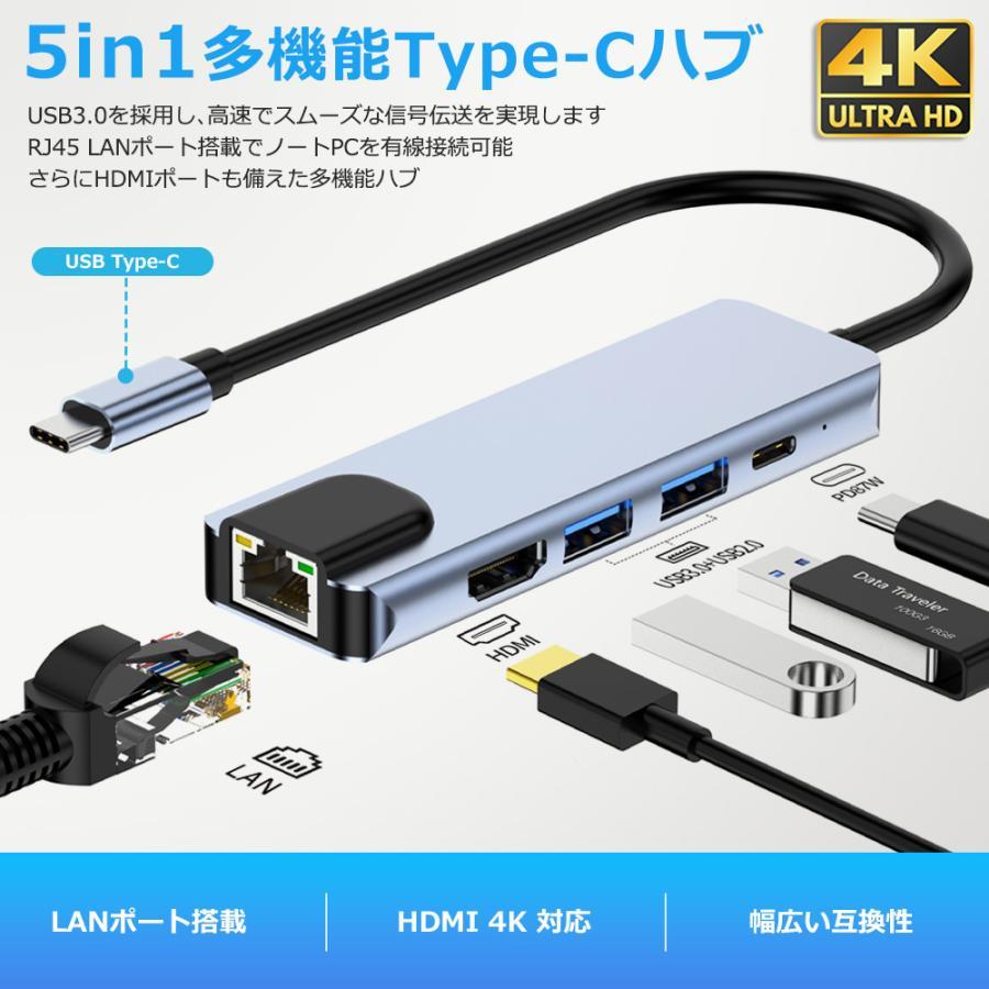 USBハブ 5ポート USB拡張 4K HDMI PD充電 hub USB-C USB3.0 変換 有線 LAN 接続 アダプター スマホ Macbook Windows ノートPC｜28kshop｜02
