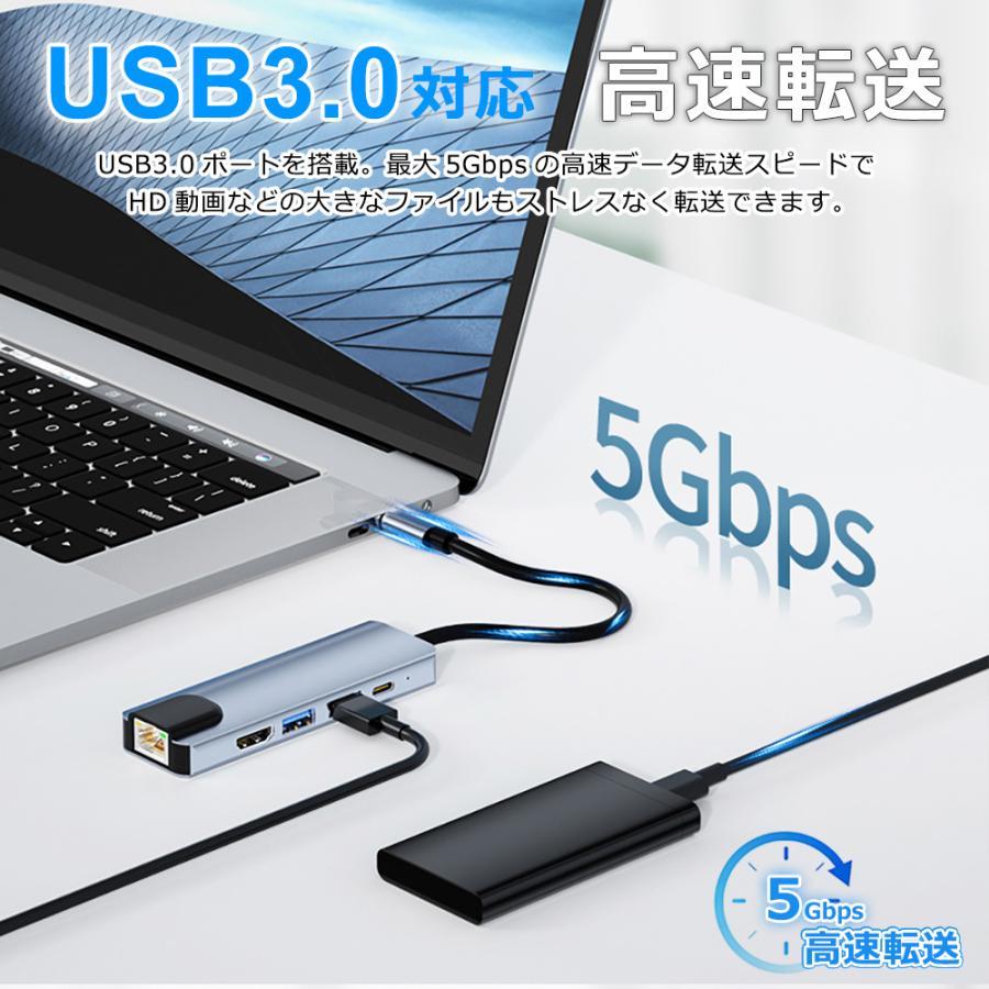 USBハブ 5ポート USB拡張 4K HDMI PD充電 hub USB-C USB3.0 変換 有線 LAN 接続 アダプター スマホ Macbook Windows ノートPC｜28kshop｜07