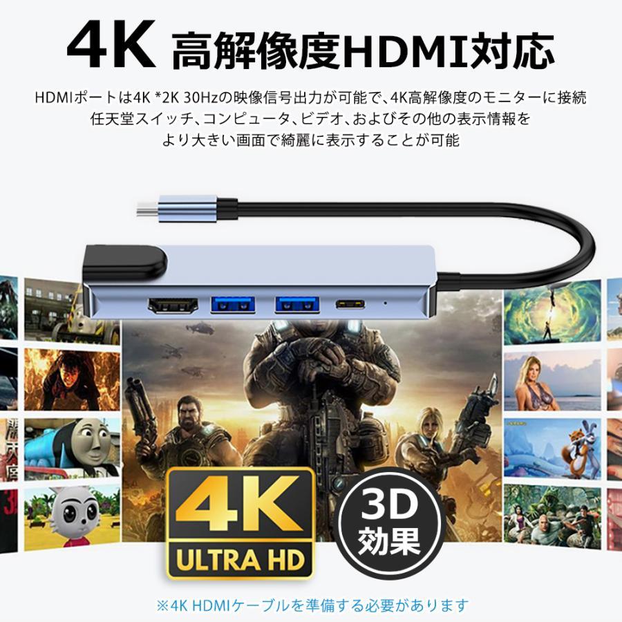 USBハブ 5ポート USB拡張 4K HDMI PD充電 hub USB-C USB3.0 変換 有線 LAN 接続 アダプター スマホ Macbook Windows ノートPC｜28kshop｜09