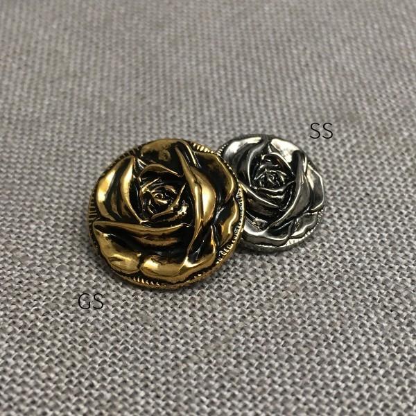 25mm：バラ（薔薇、ローズ）モチーフのメタルボタン：268T : つくろ