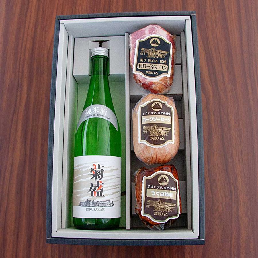 純米酒 ギフトセット あかつき 筑波ハム 木内酒造 日本酒 菊盛 純米酒 茨城県 特産品 詰合せ 贈り物 感謝 御礼 内祝 御祝 肩ロースベーコン_3