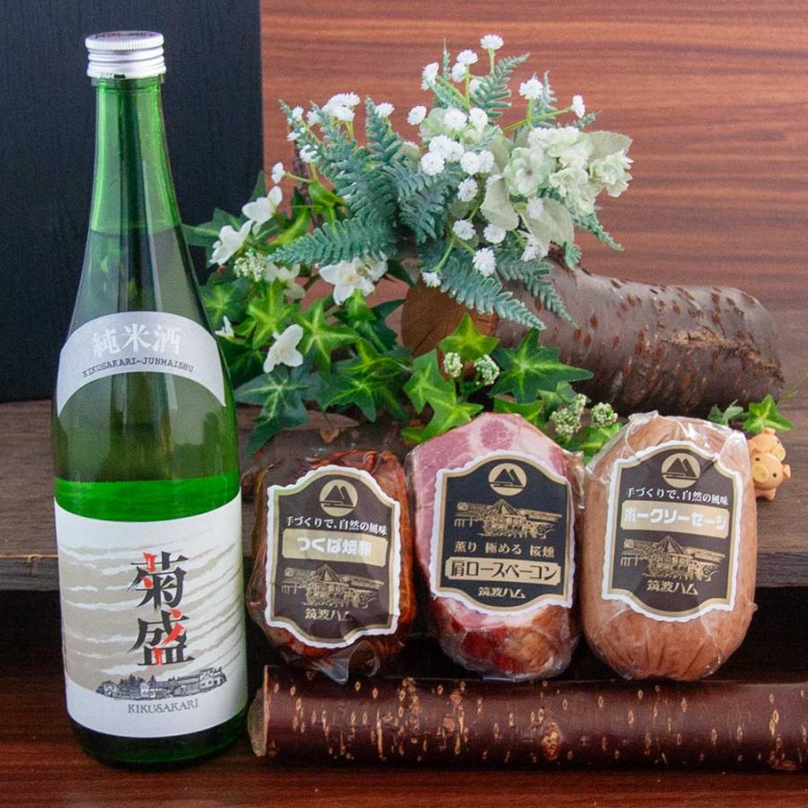 純米酒 ギフトセット あかつき 筑波ハム 木内酒造 日本酒 菊盛 純米酒 茨城県 特産品 詰合せ 贈り物 感謝 御礼 内祝 御祝 肩ロースベーコン_2