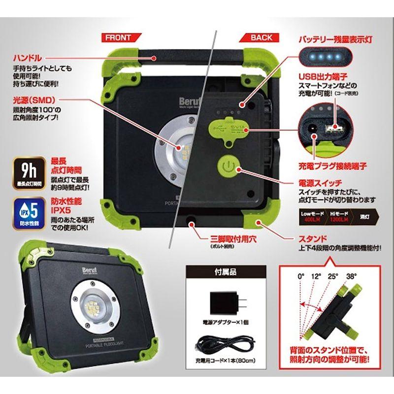 ポータブル投光器　イチネンアクセス(旧イチネンミツトモ)　Beruf(ベルーフ)　MAX120　BTK-001R　87225　投光器　充電式