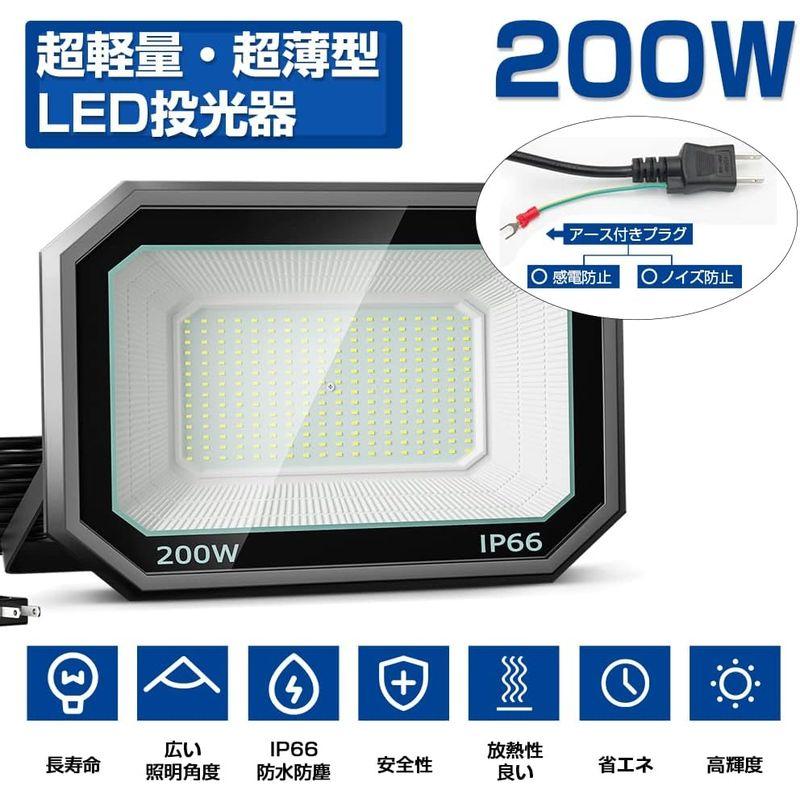 超高輝度・2年保証Led投光器　4個セット　200W　IP66防水防塵　Ledライト　2500w相当　25000LM　作業灯　超爆光　超薄型