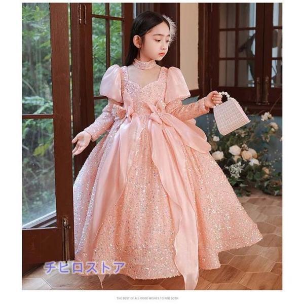 ピアノ発表会 ドレス 中学生 ワンピース 女の子 キッズドレス 子供服 ロング丈 アンティーク ガール 子供ドレス 袖付き 袖あり_1