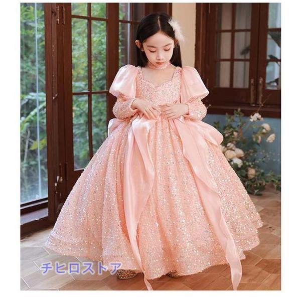 ピアノ発表会 ドレス 中学生 ワンピース 女の子 キッズドレス 子供服 ロング丈 アンティーク ガール 子供ドレス 袖付き 袖あり_5