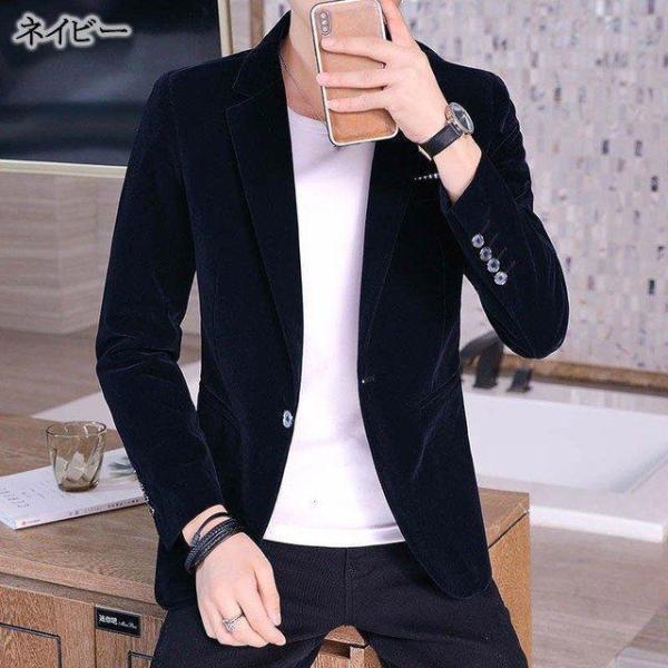 値下げ】黒 テーラードジャケット メンズ ベロア ベルベット 高級