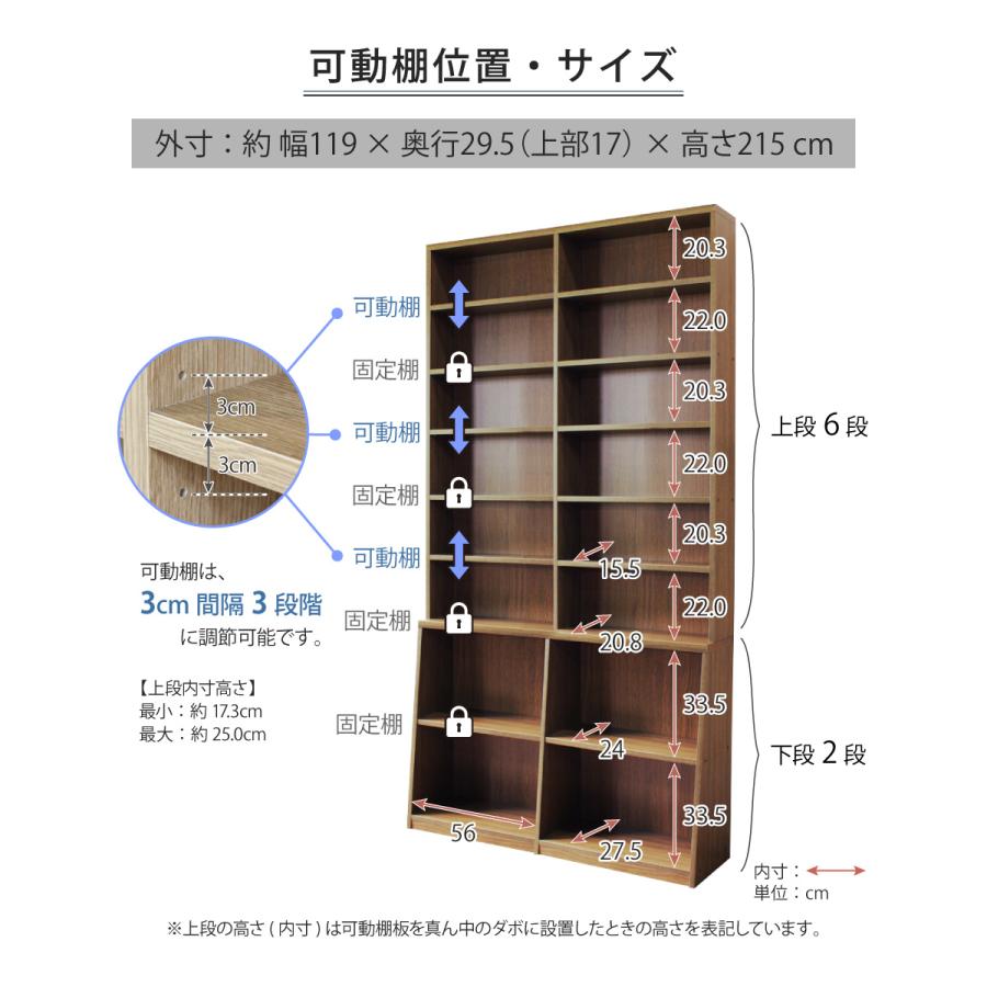 ロング書棚 幅120 本棚 薄型 幅119 奥行17 奥行き29.5 高さ215 8段