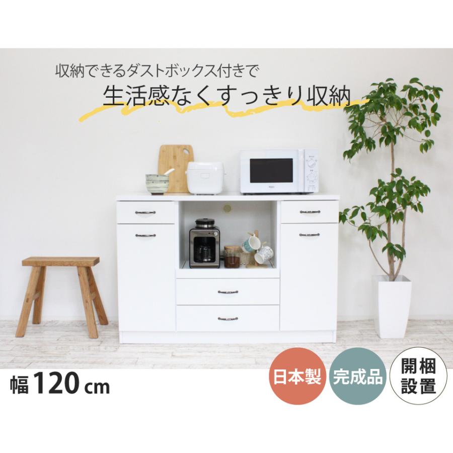 ダストボックス付きキッチンカウンター 120 幅120cm 薄型 ペール