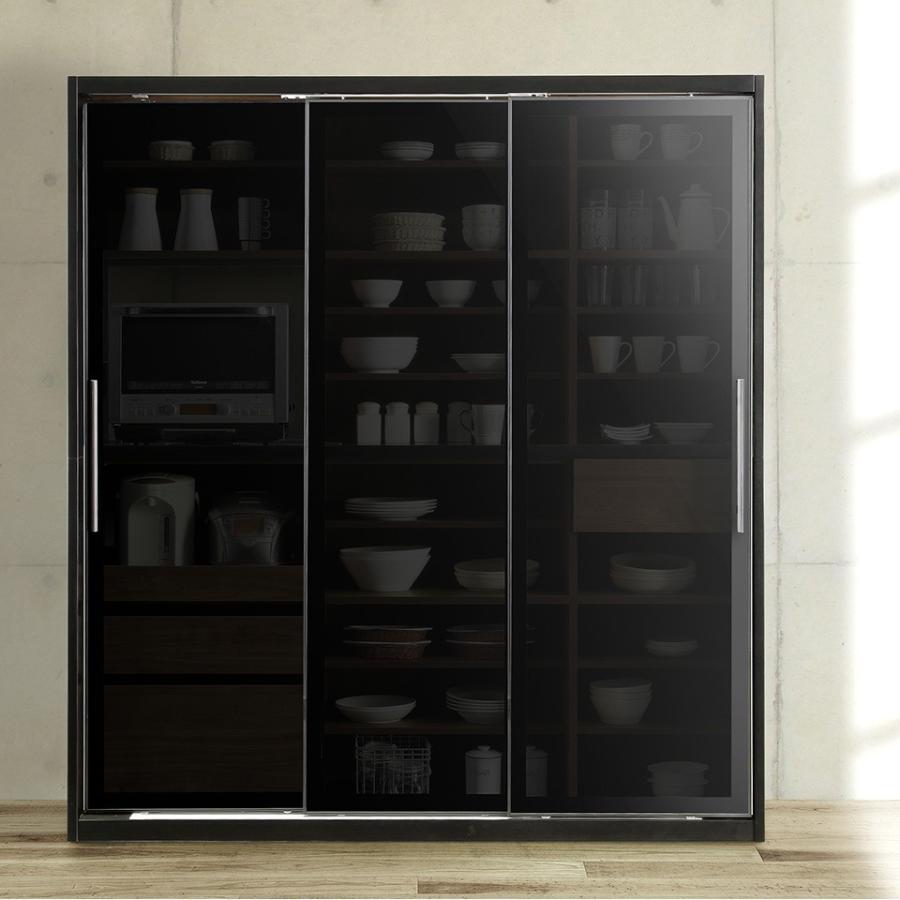 食器棚 キッチンボード ホワイト ブラック 幅182 奥行56 高さ200 完成