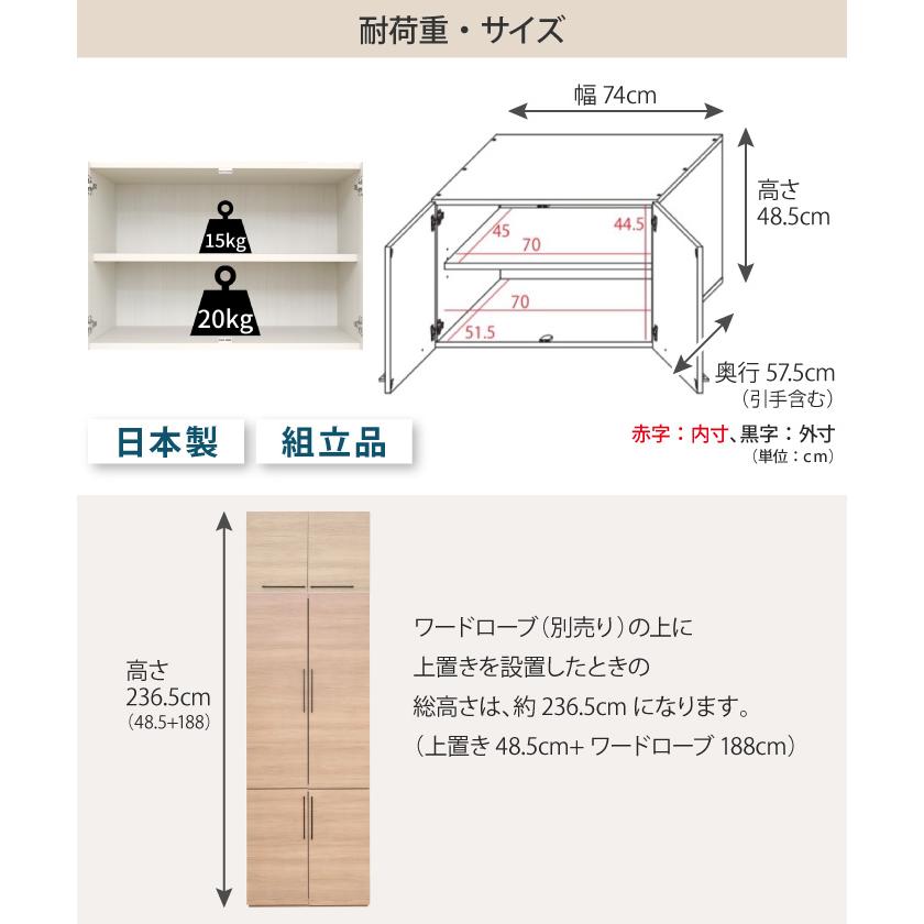 ワードローブ専用上置き オプション 幅74cm 衣類収納 クローゼット
