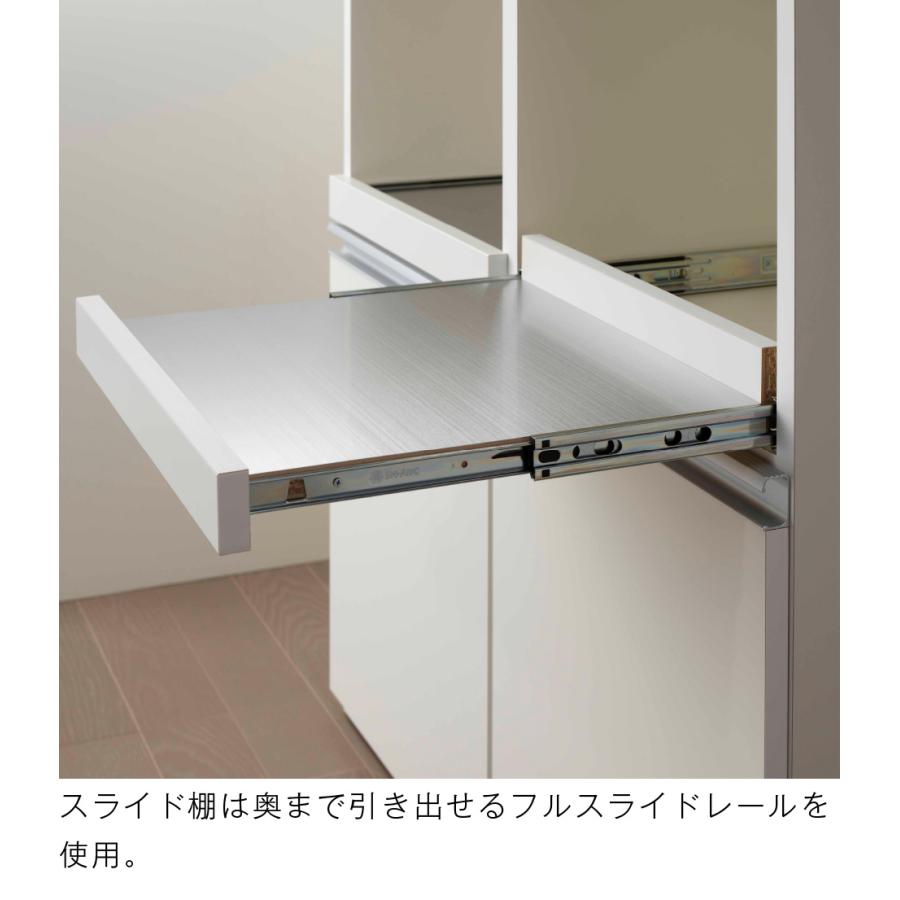 キッチンカウンター STW-1150 スーパーホワイト 幅115 テーブル ステンレス天板 フナモコ 食器棚 ロータイプ フルスライドレール 完成品 日本製｜2e-unit｜05