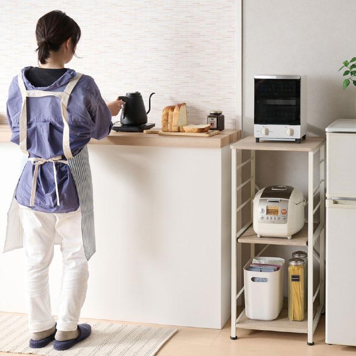 頑丈オープンキッチン棚 食器・炊飯器置き ランドリー兼用 スリム キッチンラック 家電収納 炊飯器置き 隙間収納 収納棚 オープン