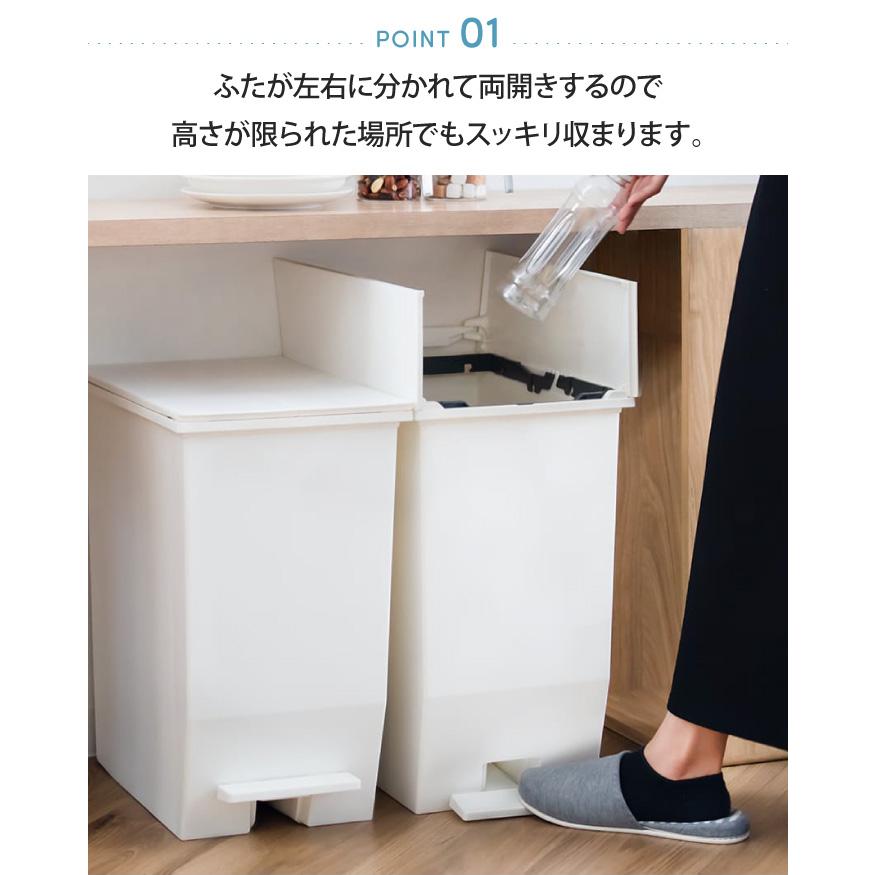 ゴミ箱 両開き 45L 45リットル ふた付き 1個 ペダル式 キャスター付き