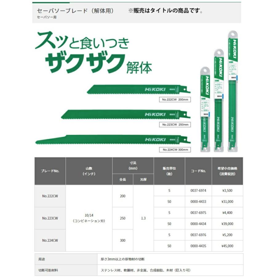 HiKOKI (HiKOKI) セーバソーブレード 解体用 No.224CW 5枚入 HiKOKI (HiKOKI) セーバソーブレード 解体用 No.224CW 5枚入