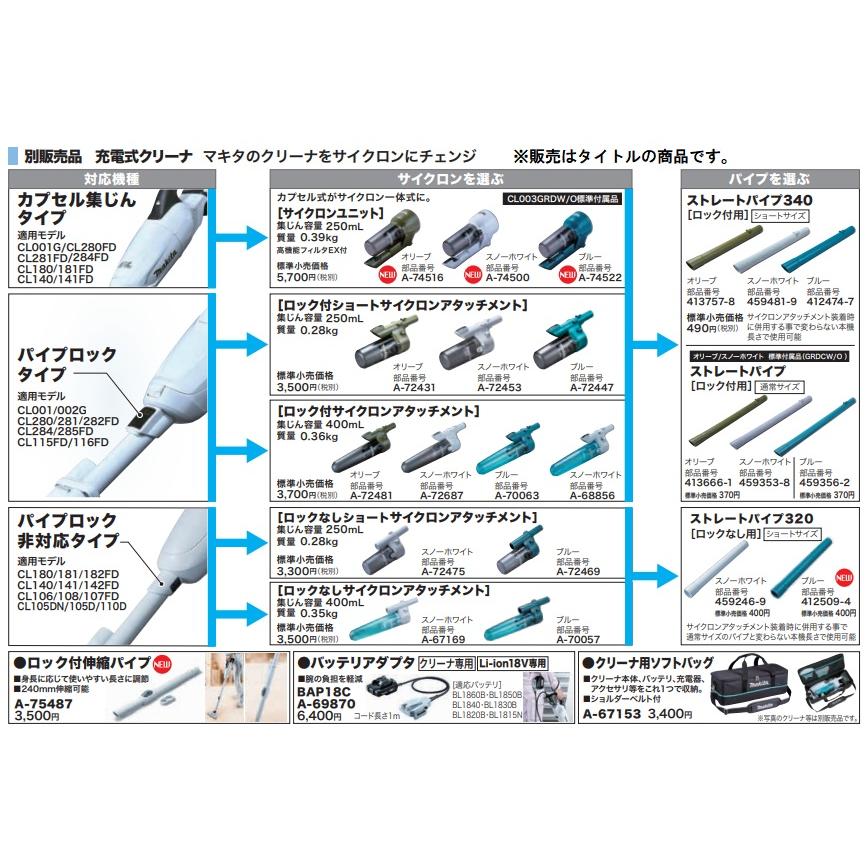 マキタ（makita） ロック付伸縮パイプ A-75487 240mm伸縮可能 先端