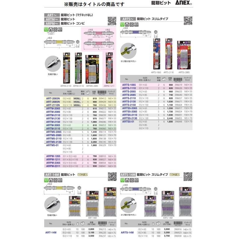 アネックス 龍靭ビット 5本組 +2x65 ARTM5-2065 ANEX 兼古製作所