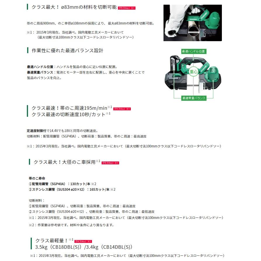 HiKOKI コードレスロータリバンドソー CB18DBL(S)(NN) 本体のみ 高輝度LEDライト 14.4V対応 18V対応 日立 ハイコーキ｜2kanajin｜03