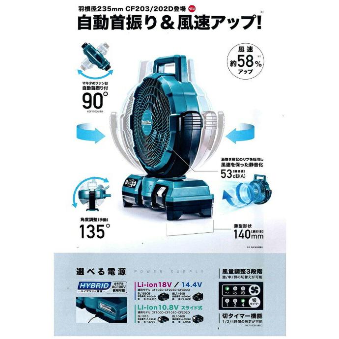 マキタ（makita） 充電式ファン CF203DZ 青 本体のみ 扇風機 AC100V