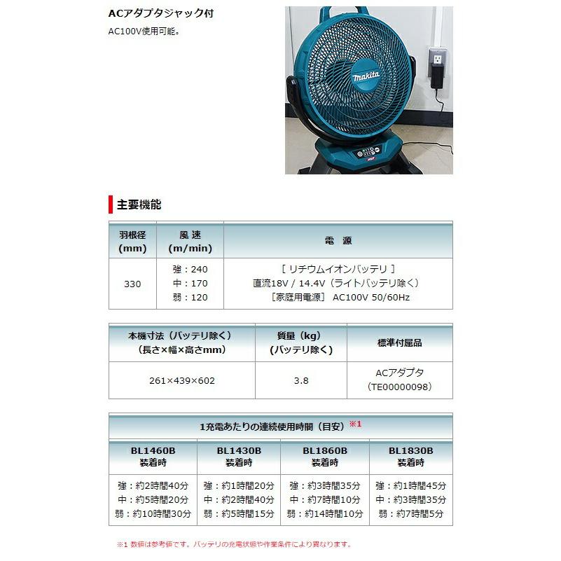 マキタ 充電式産業扇 CF301DZ 本体のみ 羽根径330mm 自動首振り